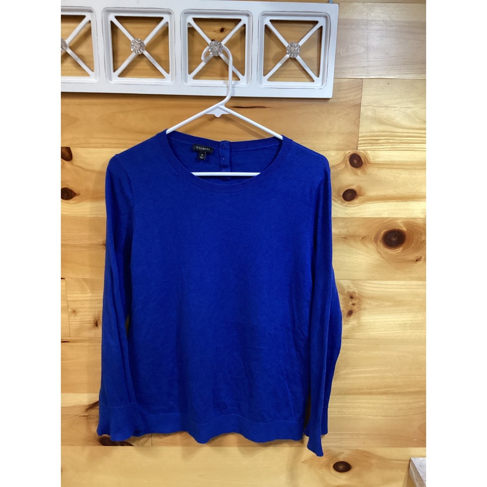 Talbots Royal Blue Cashmere Blend Button Back Crew Neck Sweater Womens M